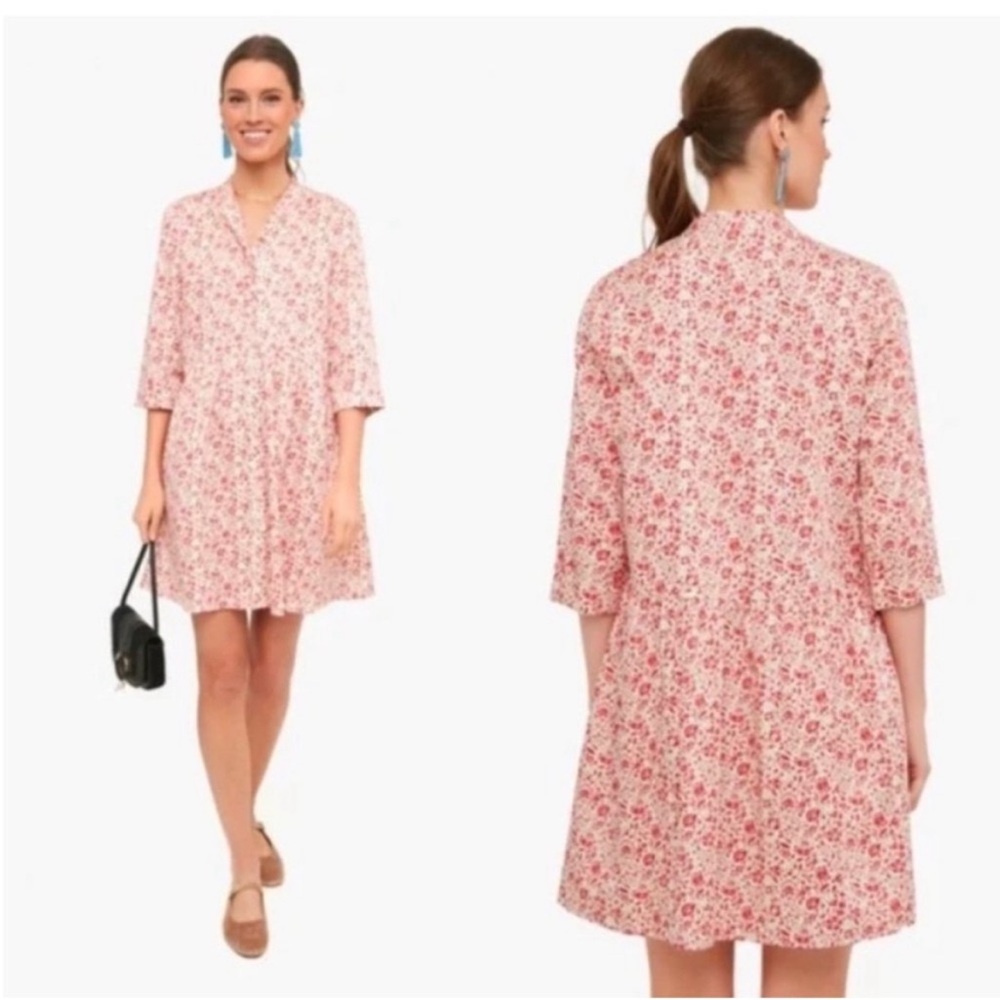 TUCKERNUCK NWT Vermillion Ditsy Royal Shirt Dress Red Floral Print Henley XS